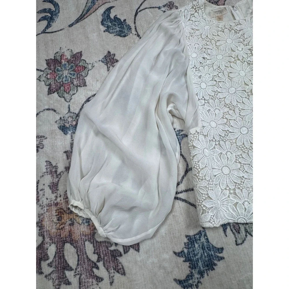 Giambattista Valli Archival Lace Silk Balloon Sleeve Blouse Italy 40 XS Ivory - Picture 8 of 15